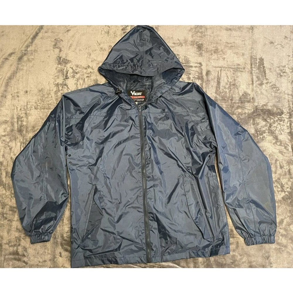 Viking BT Elements Hooded Waterproof Rain Jacket Mens M Medium Blue Full Zip